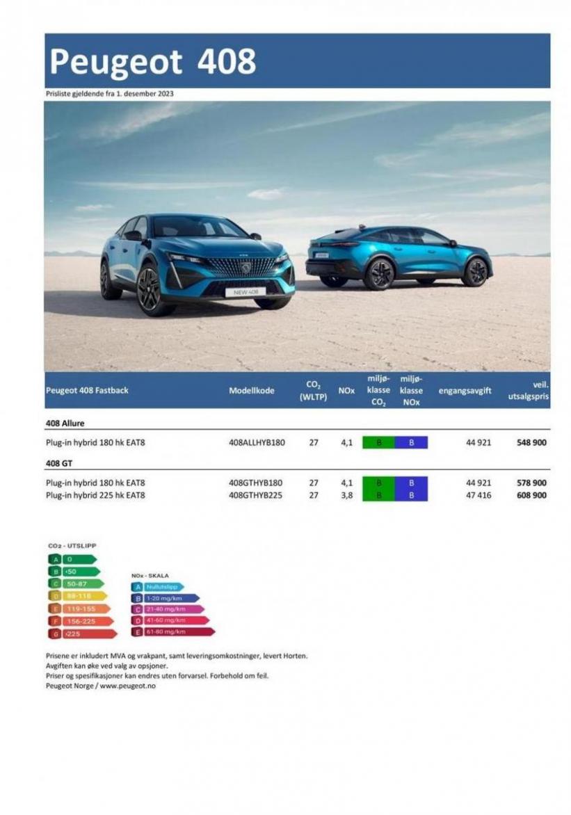 Last ned prisliste for nye Peugeot 408. Peugeot (2024-10-30-2024-10-30)