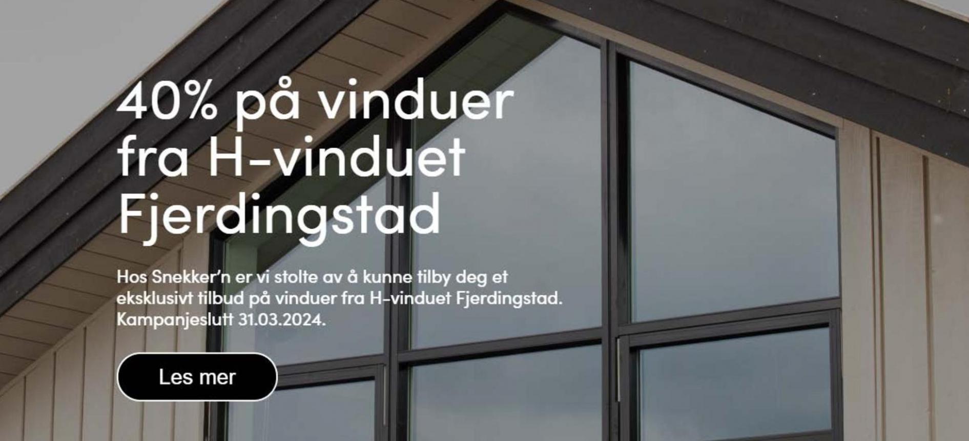 40% på vinduer fra H-vinduet Fjerdingstad. Snekker'n (2024-03-31-2024-03-31)
