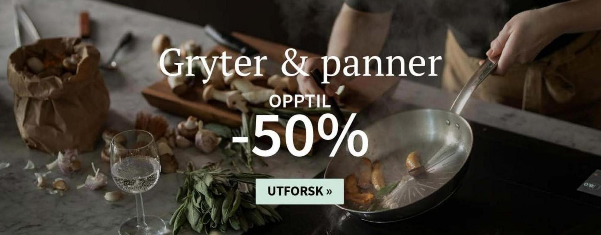 Gryter & panner OPPTIL -50%. Tilbords (2024-04-19-2024-04-19)